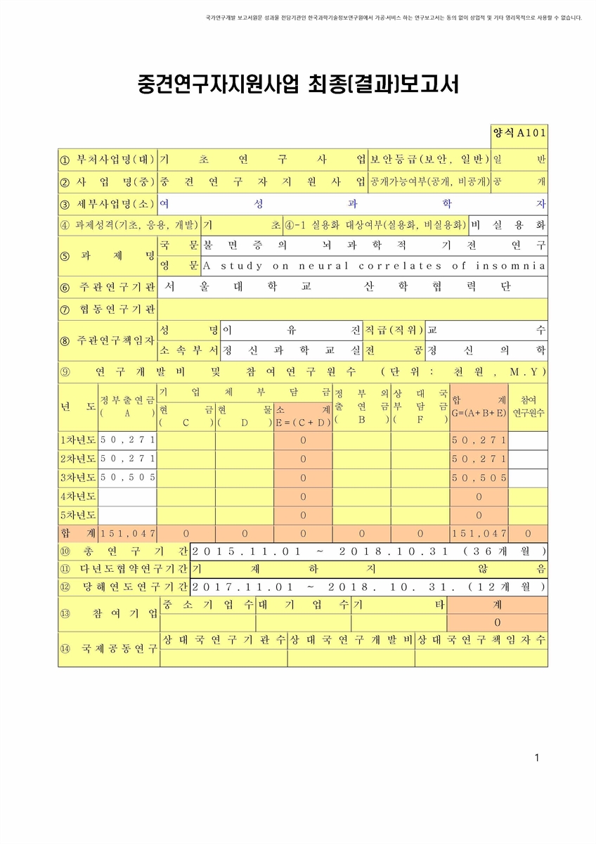 불면증의 뇌과학적 기전 연구 [전자자료]